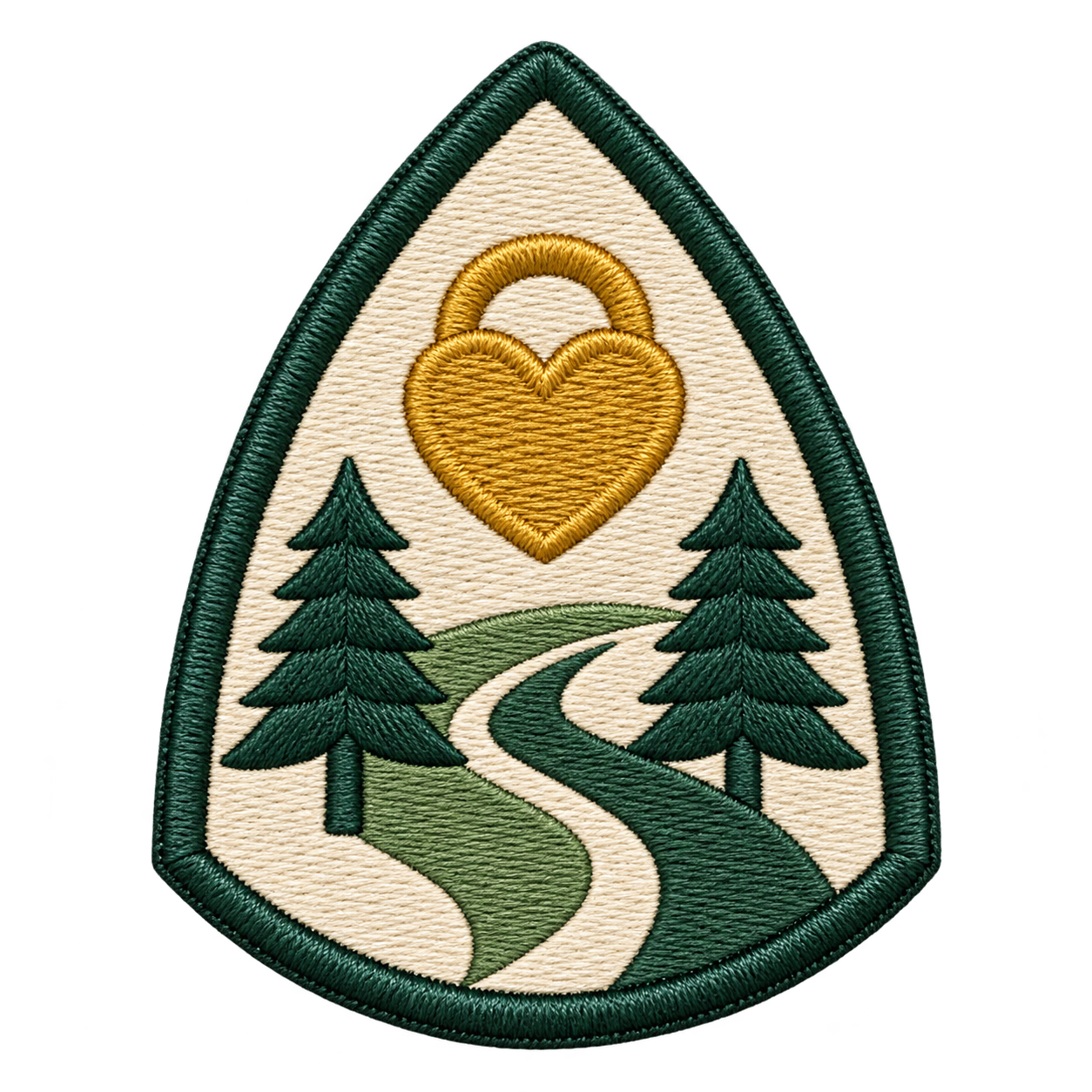 Lockhart Retreat patch visualization: a golden heart-shaped lock above a winding path between pine trees.